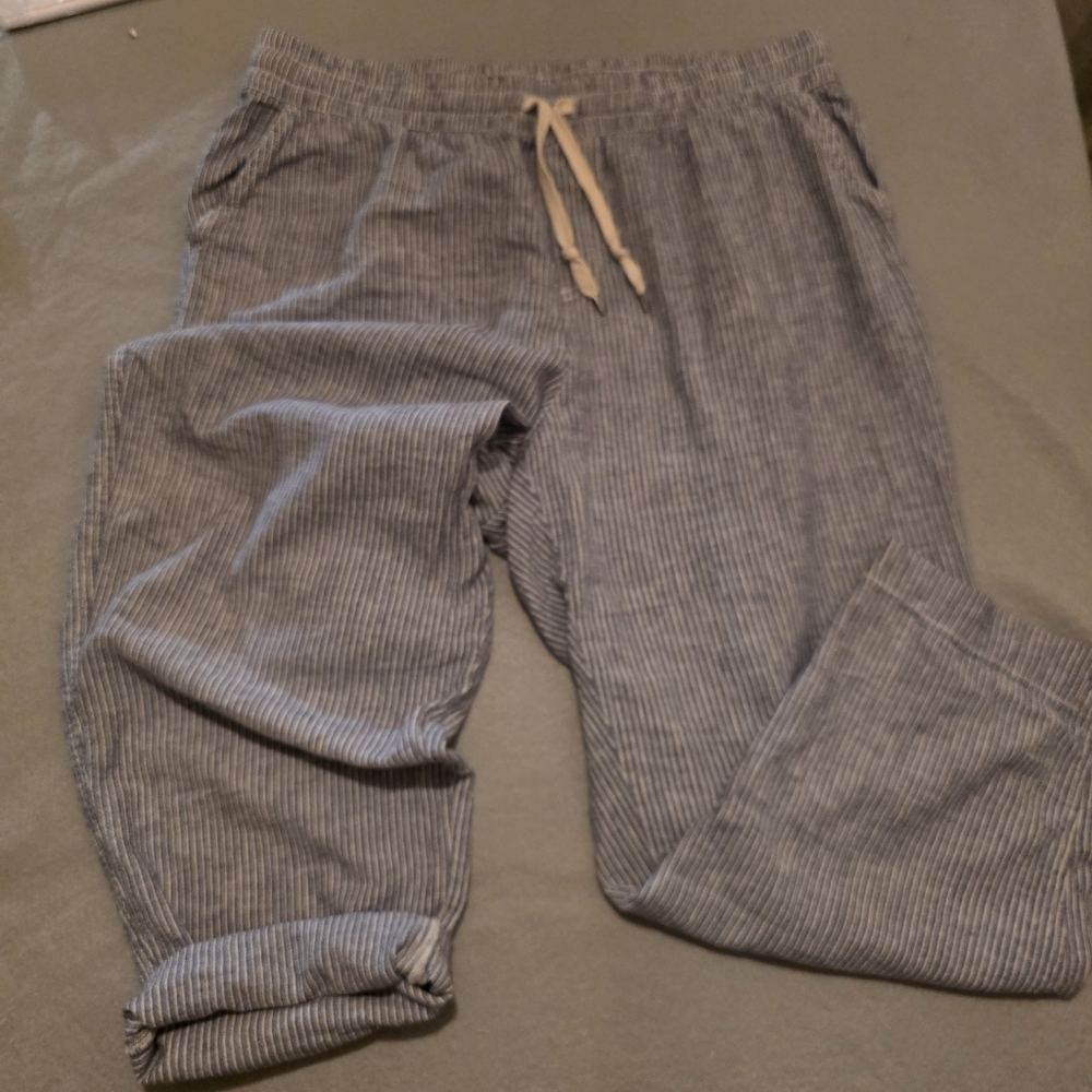 Lane‎ Bryant Linen Blend Cropped Pants Womens Size 16 Blue Striped Coastal.